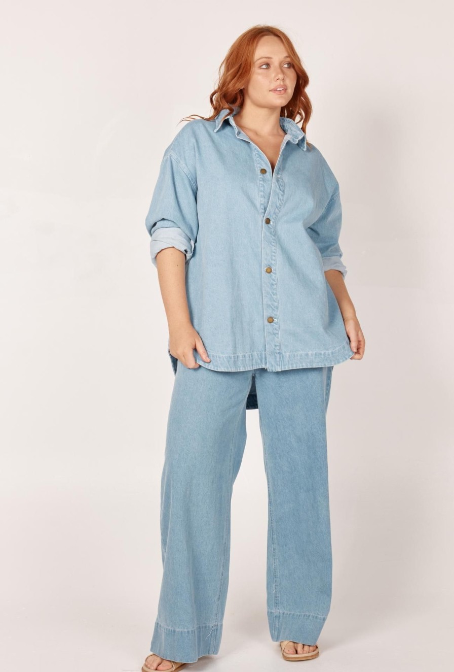 Women Girl and the Sun Denim | Leda Shacket-Light Blue Wash