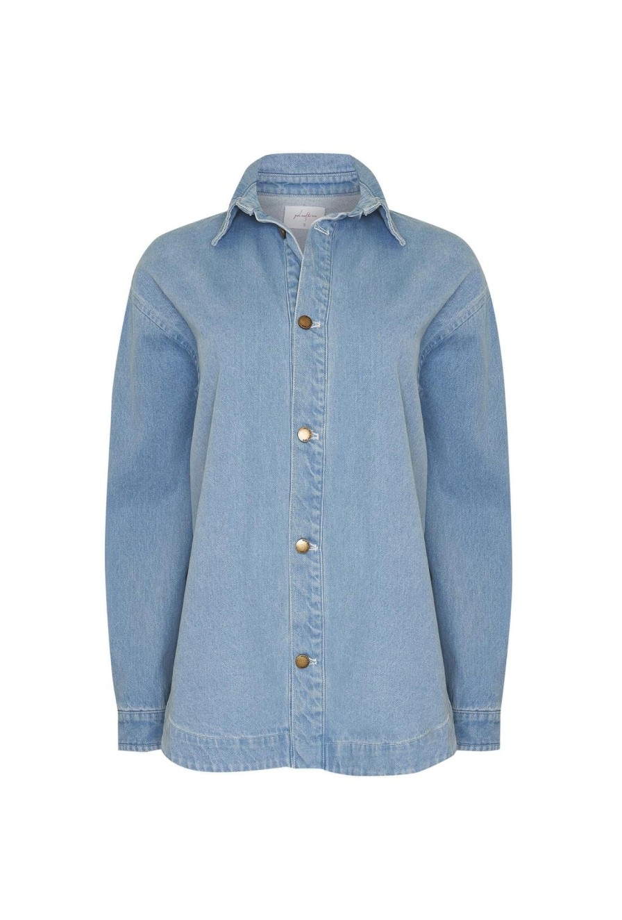 Women Girl and the Sun Denim | Leda Shacket-Light Blue Wash