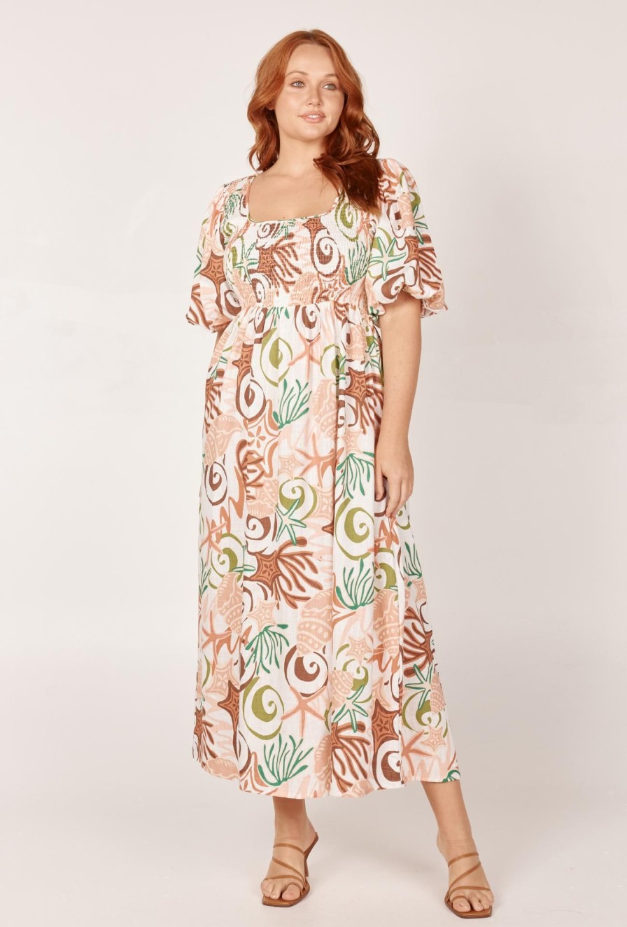 Women Girl and the Sun Dresses | Ana Midi Dress-Koralli Print