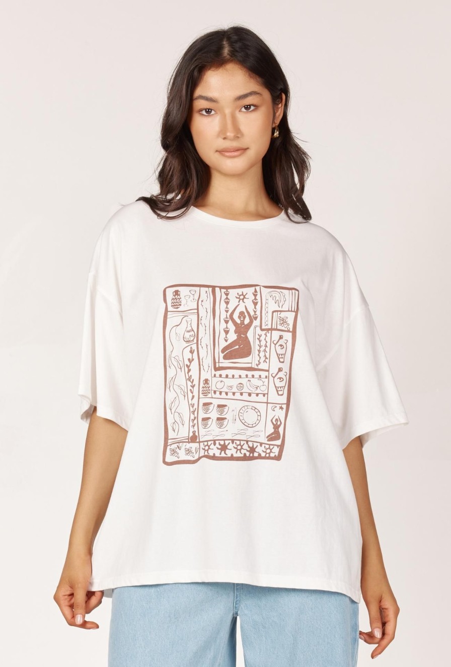 Women Girl and the Sun Graphic Tees | Vazo Tee-Ivory & Brown