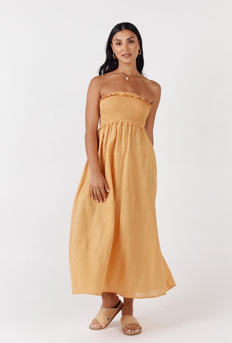 Women Girl and the Sun Dresses | Maui Midi Dress-Apricot Orange