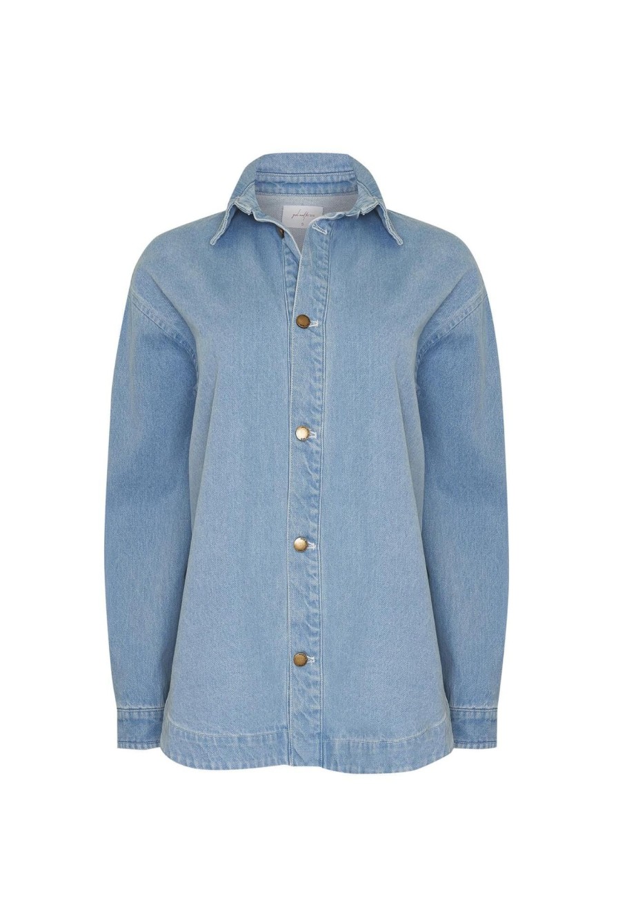 Women Girl and the Sun Tops | Leda Shacket-Light Blue Wash