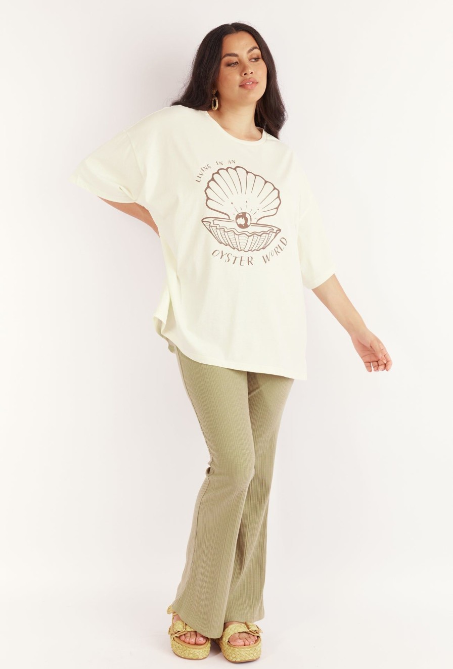 Women Girl and the Sun Graphic Tees | Oyster World Tee-Cream