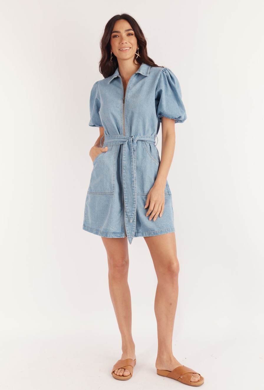 Women Girl and the Sun Dresses | Avis Mini Dress-Blue Denim