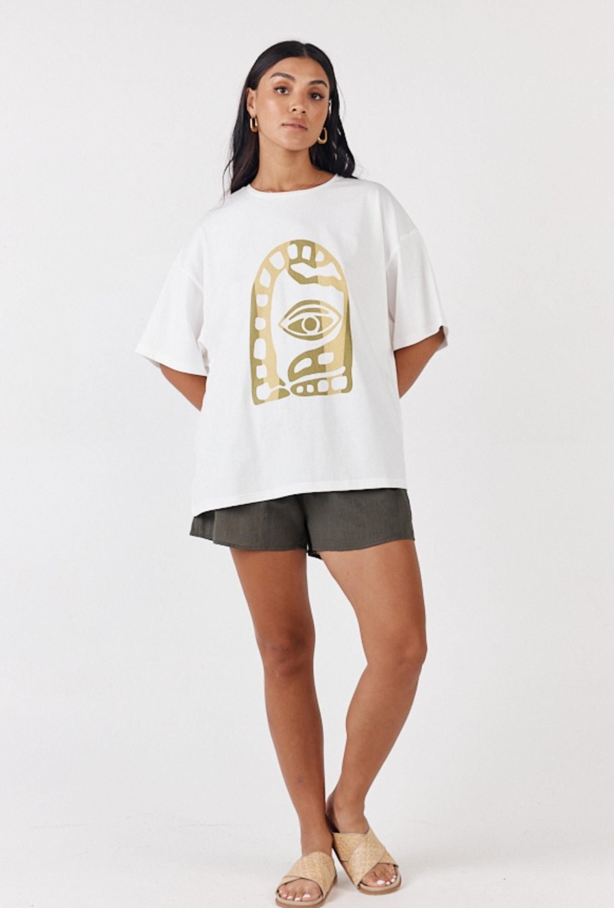 Women Girl and the Sun Graphic Tees | Paradise Tee-Ivory & Green