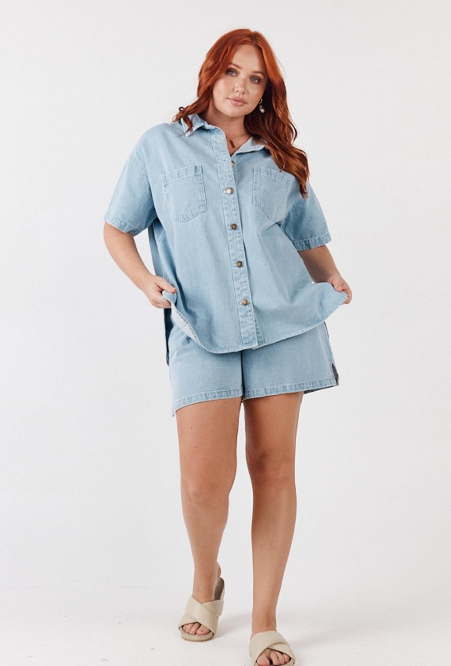 Women Girl and the Sun Denim | Delfina Top-Light Blue Wash