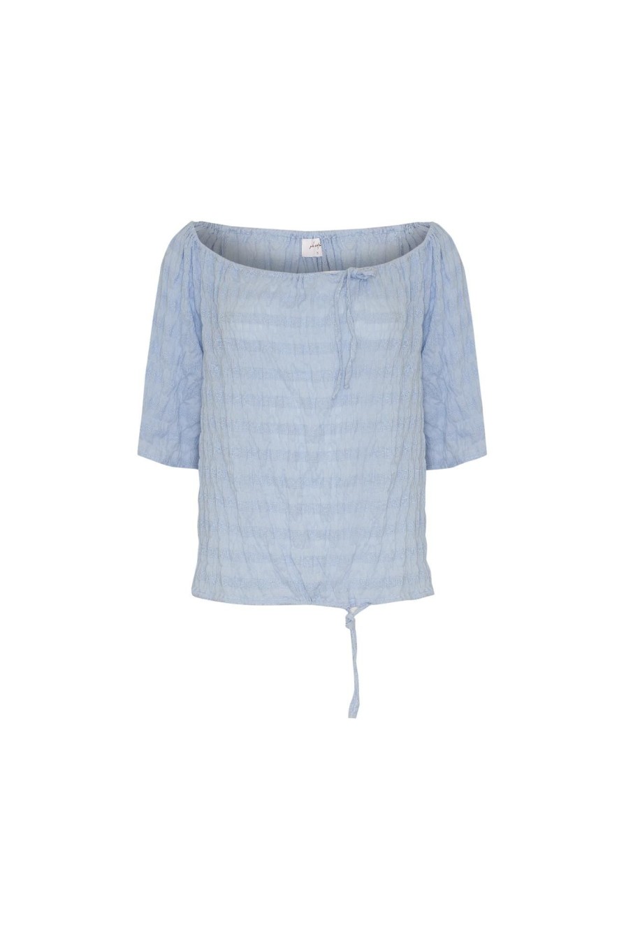 Women Girl and the Sun Tops | Gwen Crop-Sky Blue Stripe