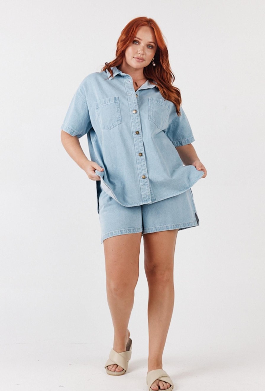 Women Girl and the Sun Tops | Delfina Top-Light Blue Wash