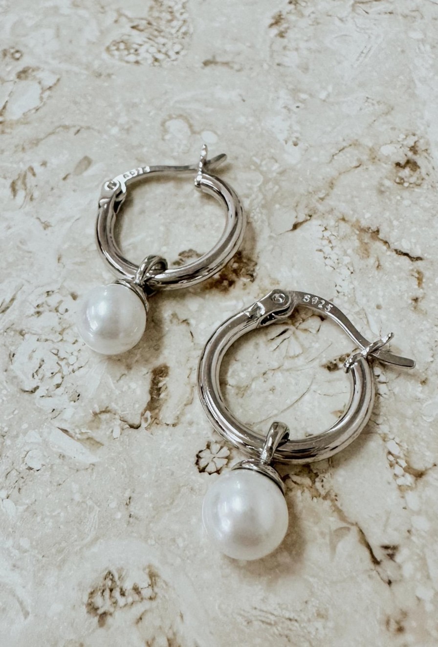 Women Girl and the Sun Other Accessories | Sabrina Pearl Hoops-Silver