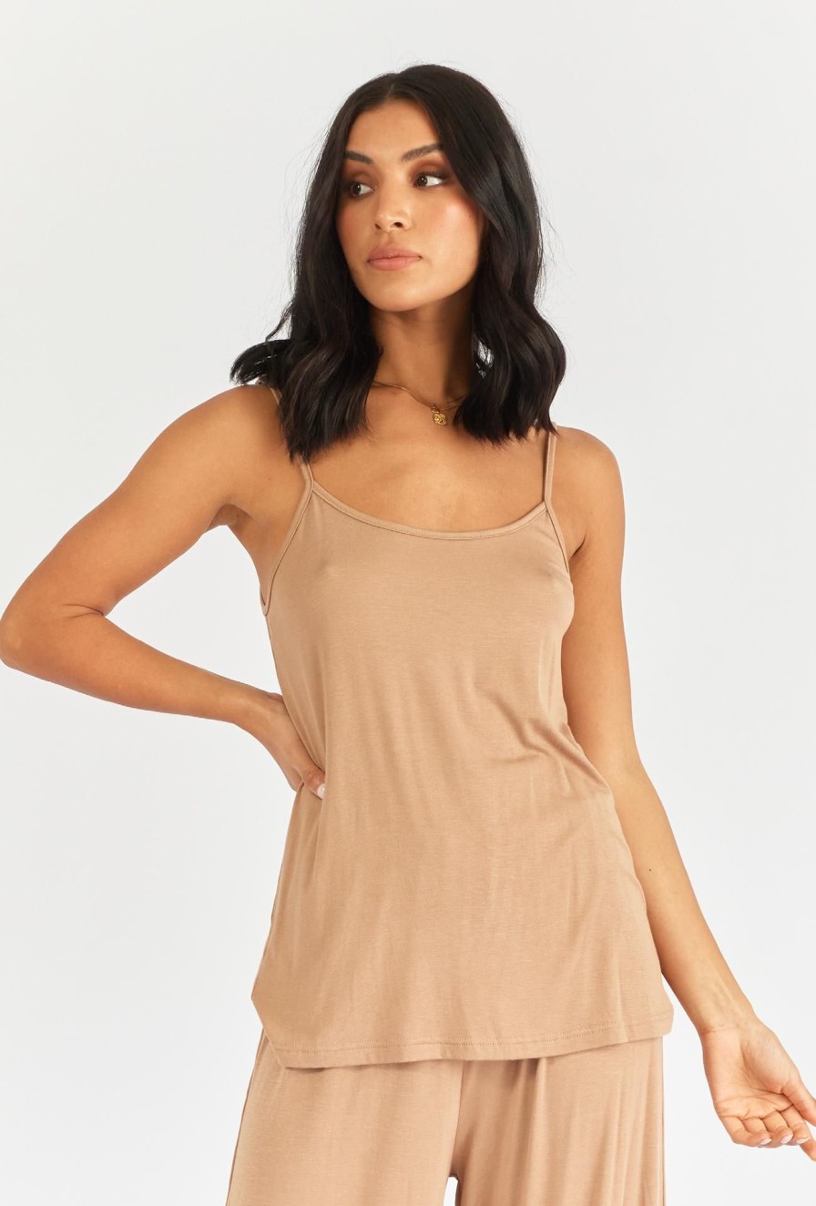 Women Girl and the Sun Tops | Shallow Singlet-Light Brown