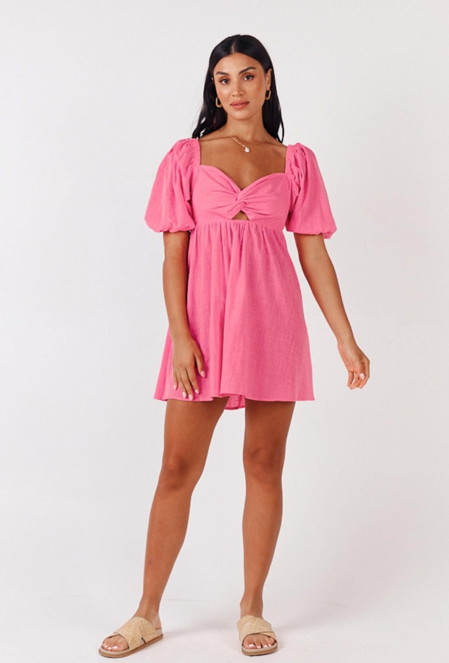 Women Girl and the Sun Dresses | Hawaiian Mini Dress-Bright Pink