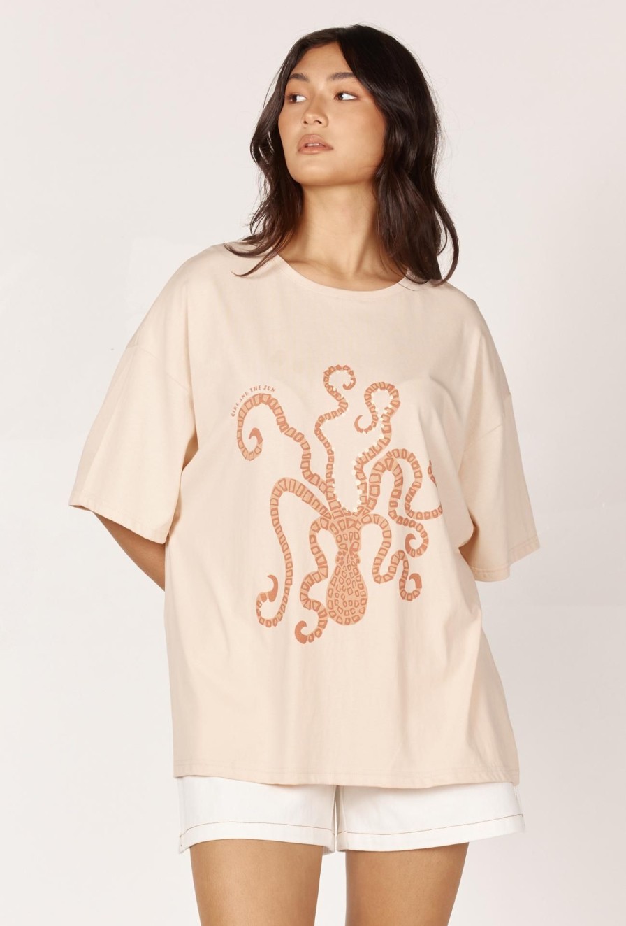 Women Girl and the Sun Tops | Octopodi Tee-Sand & Blush