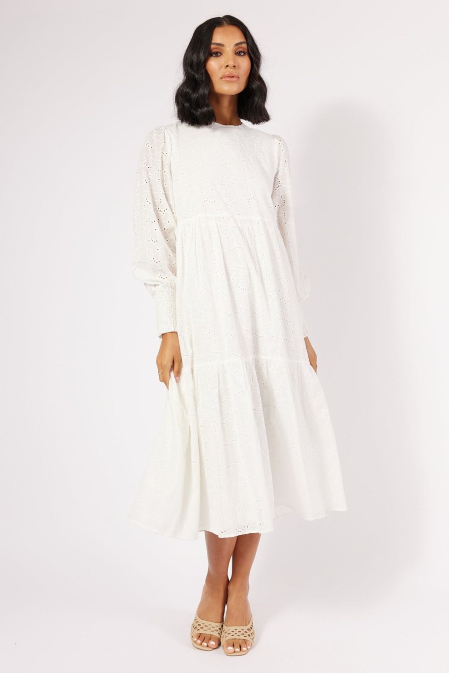 Women Girl and the Sun Dresses | Lucinne Midi Dress-White Eyelet