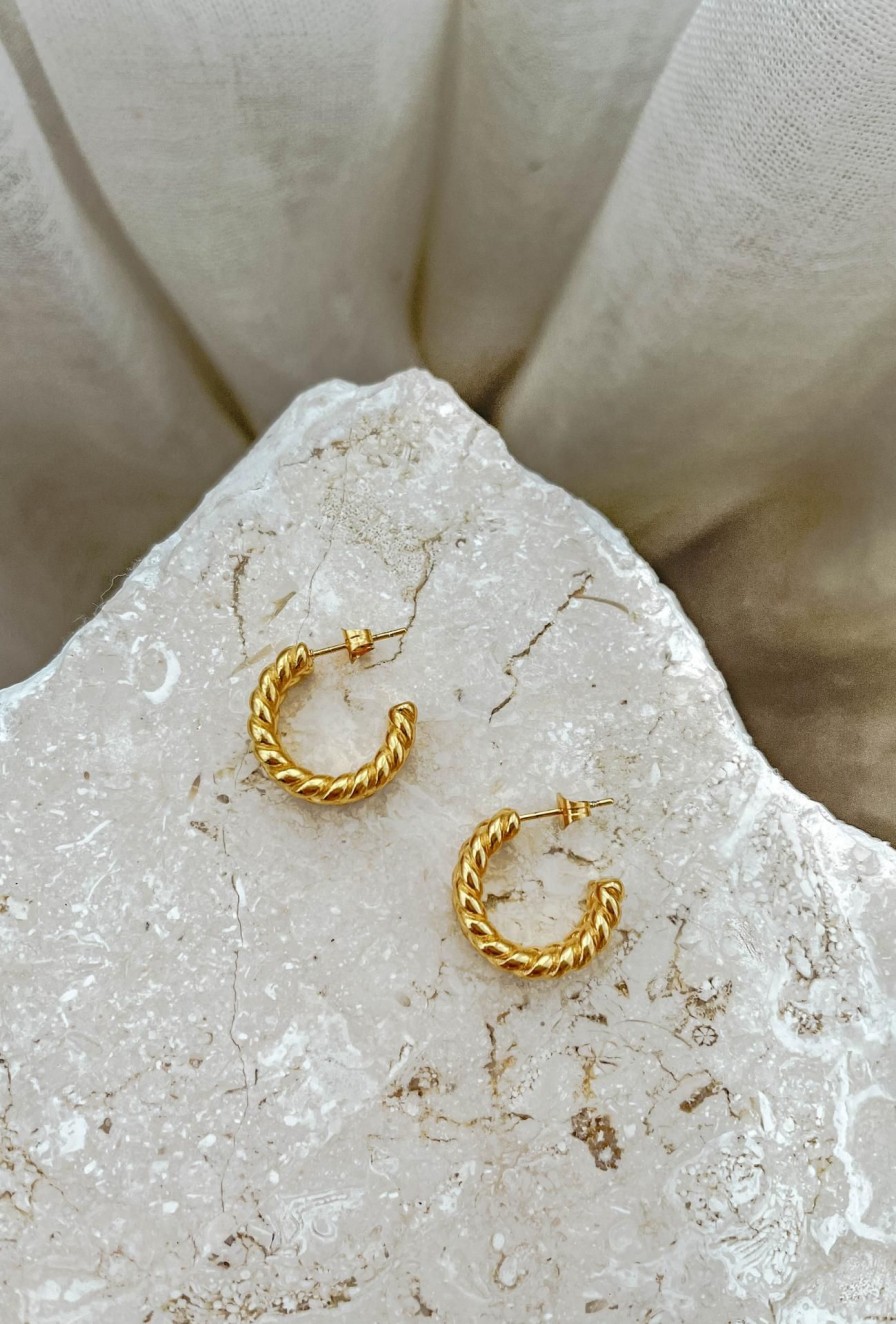 Women Girl and the Sun Jewellery | Plaited Mini Hoop Earrings