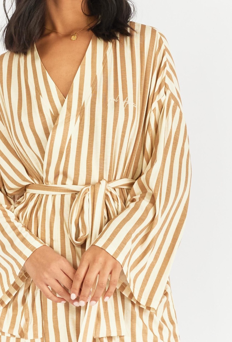 Women Girl and the Sun Tops | Carmen Short Robe-Brown Stripe