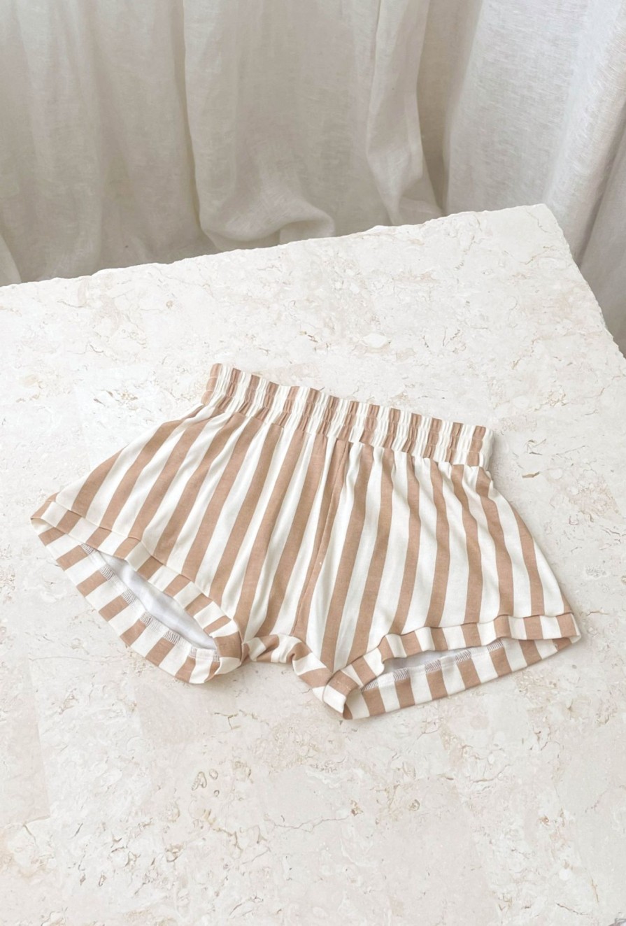 Kids Girl and the Sun | Kids Como Shorts-Brown Stripe