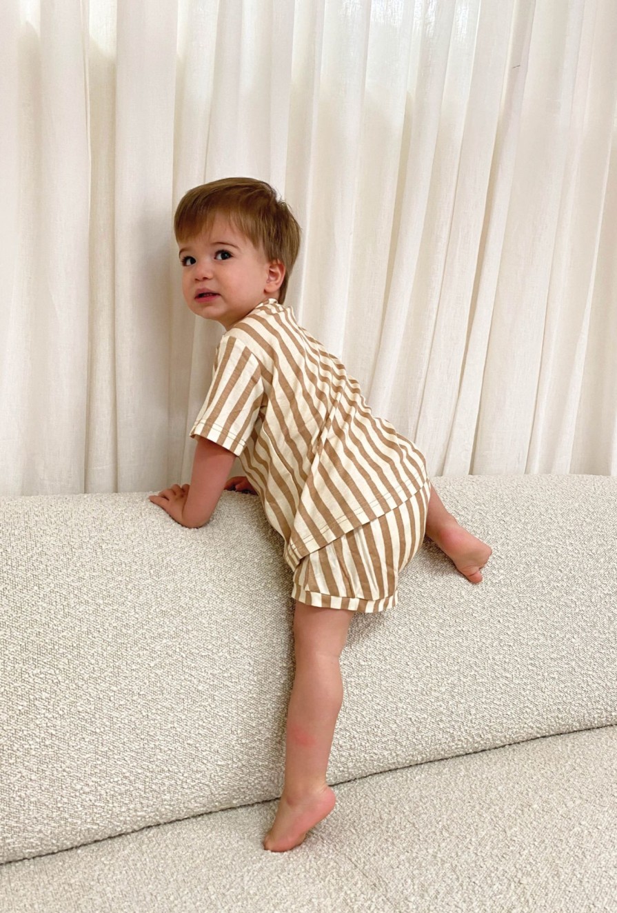 Kids Girl and the Sun | Kids Como Shorts-Brown Stripe