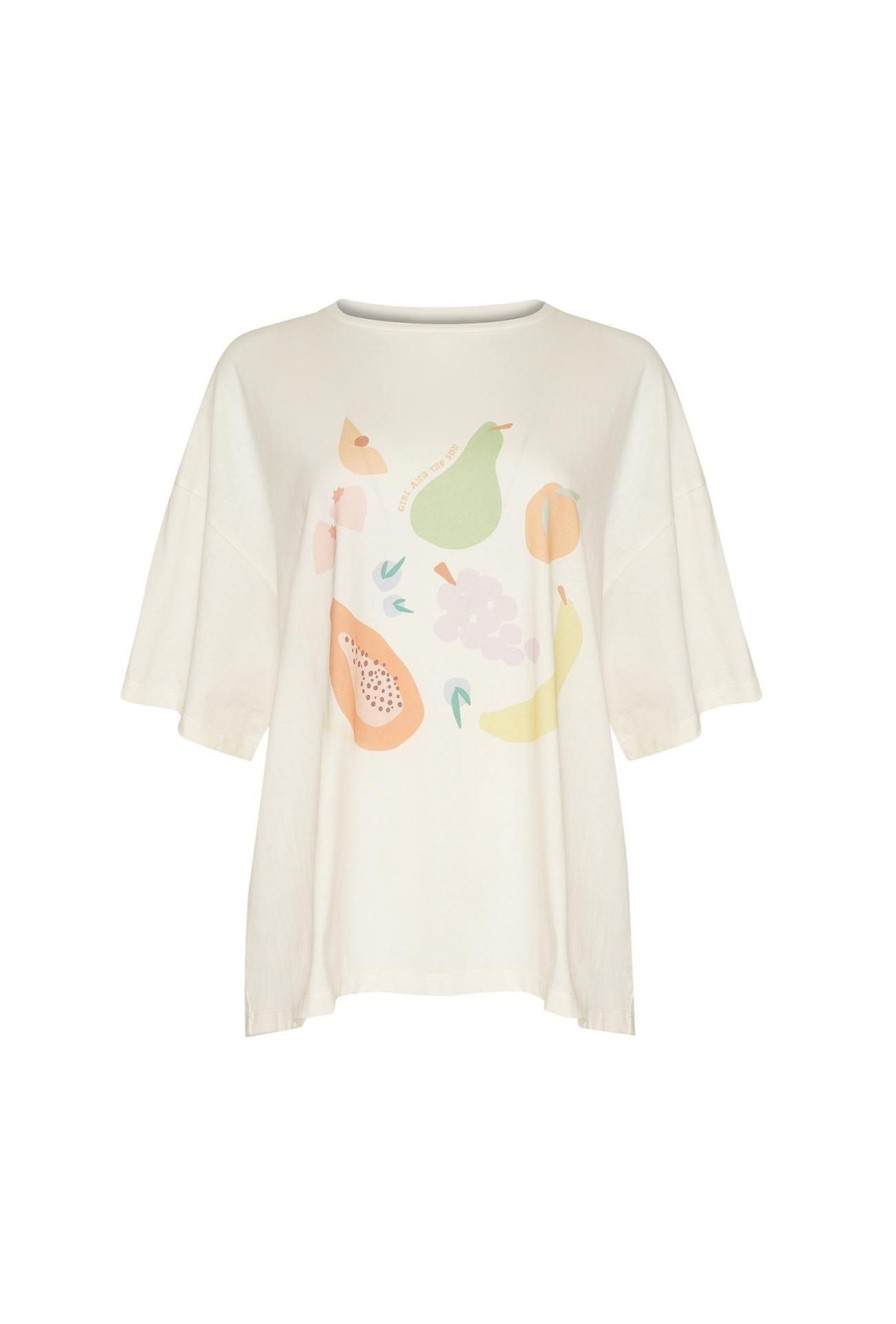 Women Girl and the Sun Graphic Tees | Fruit Tee-Cream