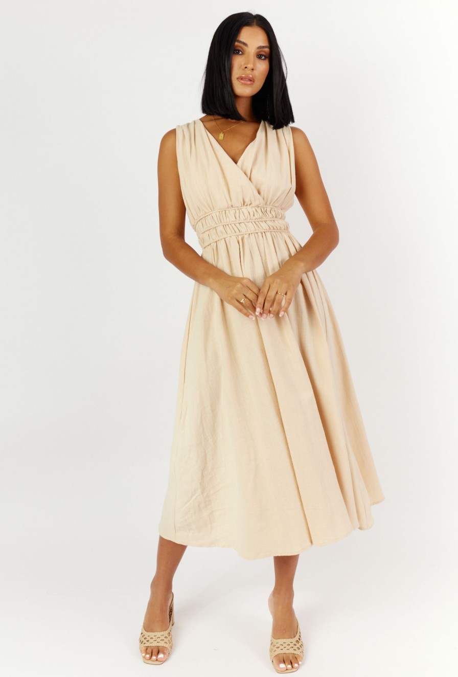 Women Girl and the Sun Dresses | Della Midi Dress-Beige