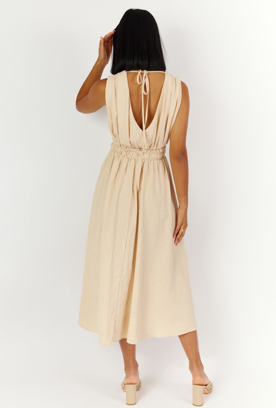 Women Girl and the Sun Dresses | Della Midi Dress-Beige