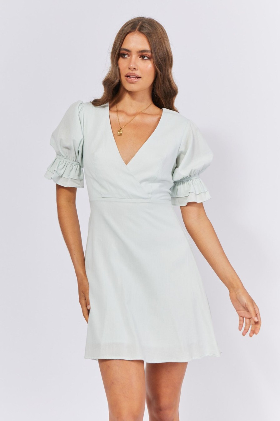 Women Girl and the Sun Dresses | Amina Mini Dress-Dusty Blue