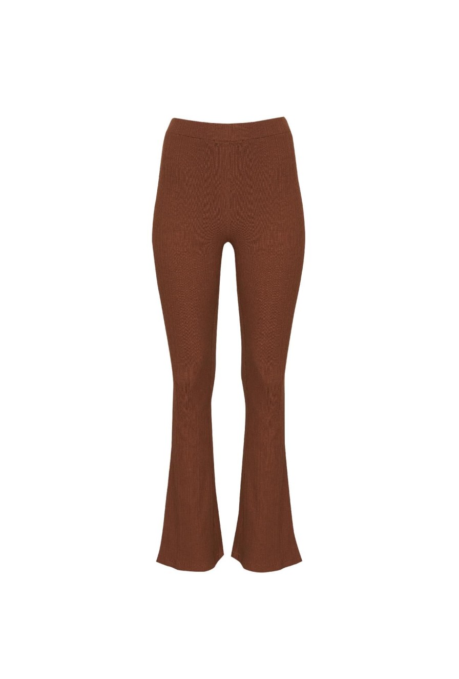 Women Girl and the Sun Bottoms | Sophie Flared Pants-Coffee Ribbed