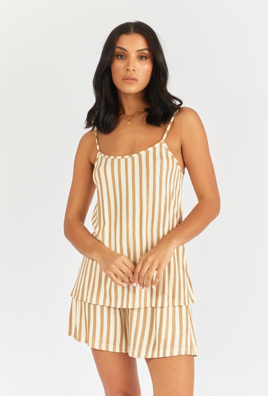 Women Girl and the Sun Tops | Shallow Singlet-Brown Stripe