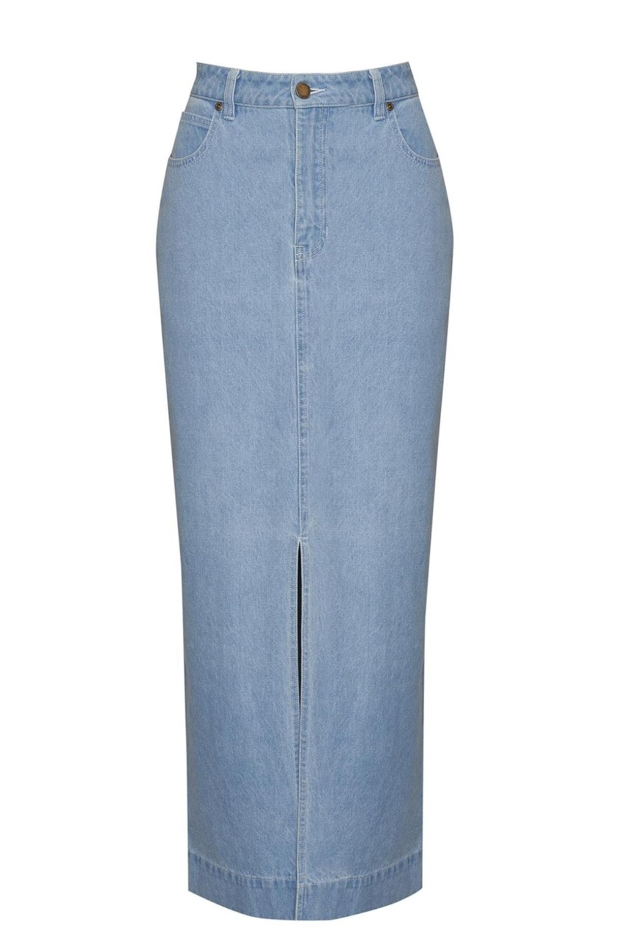 Women Girl and the Sun Bottoms | Melody Midi Skirt-Light Blue Wash