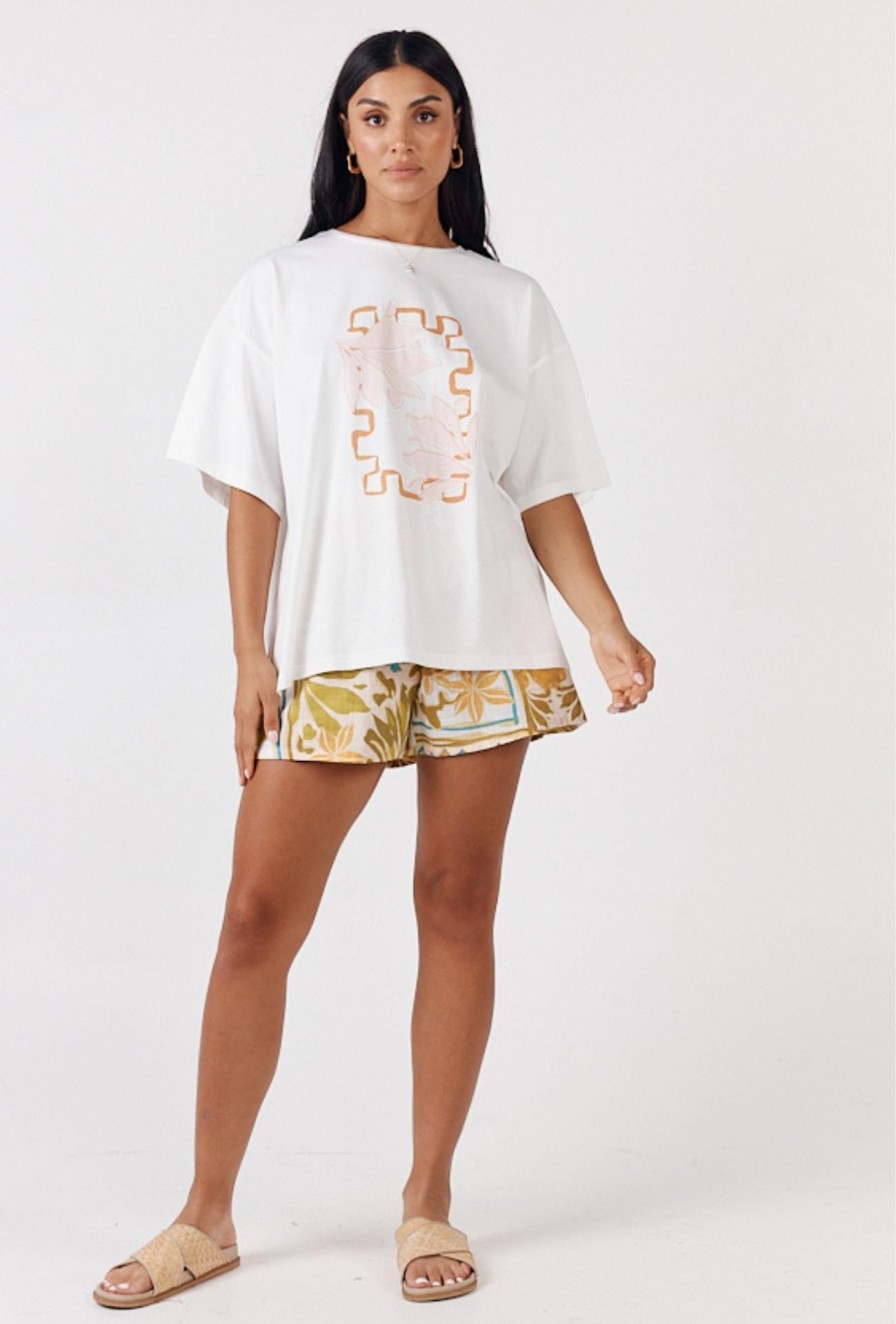 Women Girl and the Sun Graphic Tees | Aloha Tee-Ivory & Orange