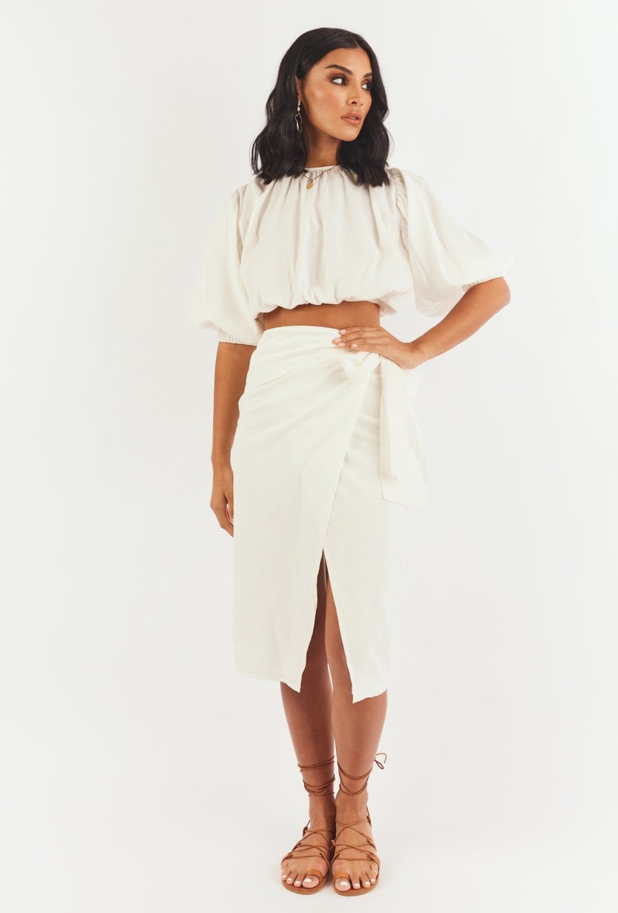 Women Girl and the Sun Bottoms | Elara Midi Skirt-White