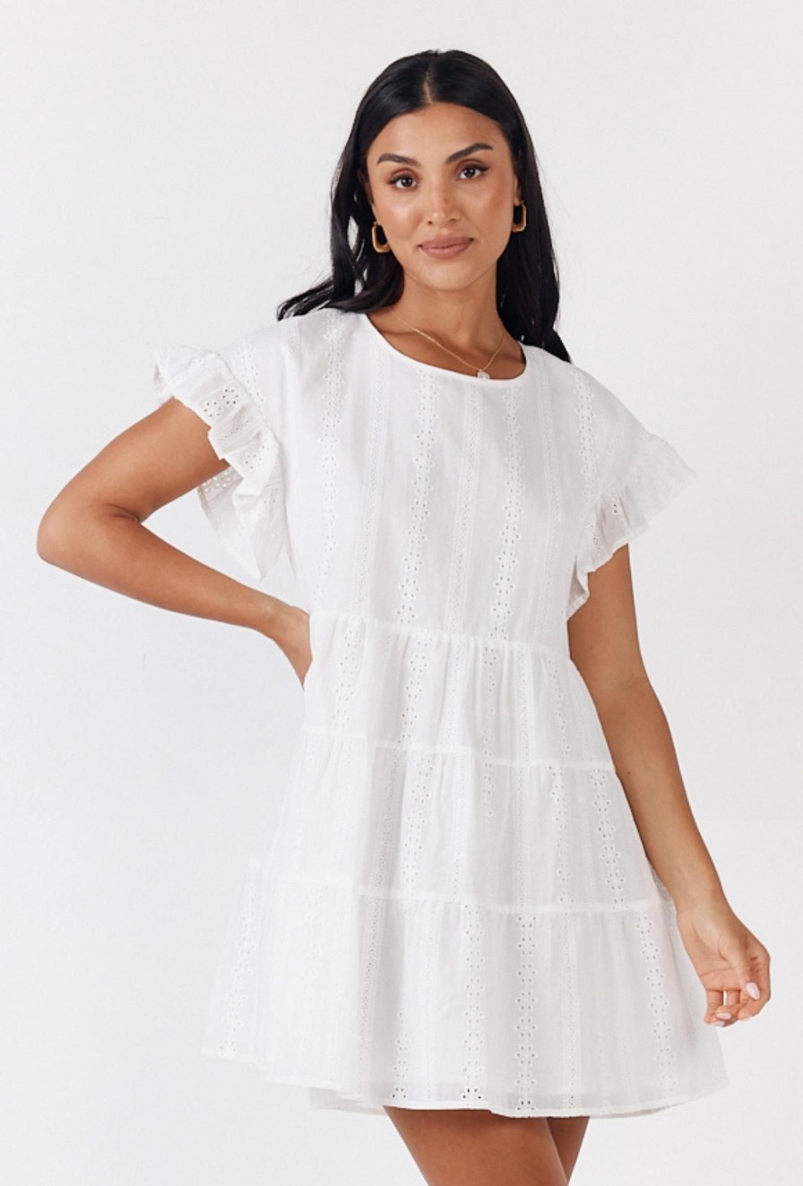 Women Girl and the Sun Dresses | Twilight Mini Dress-White Eyelet