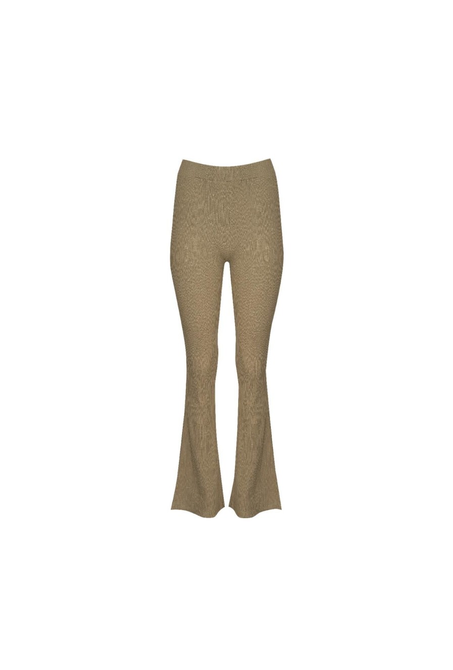 Women Girl and the Sun Bottoms | Sophie Flared Pants-Olive Ribbed