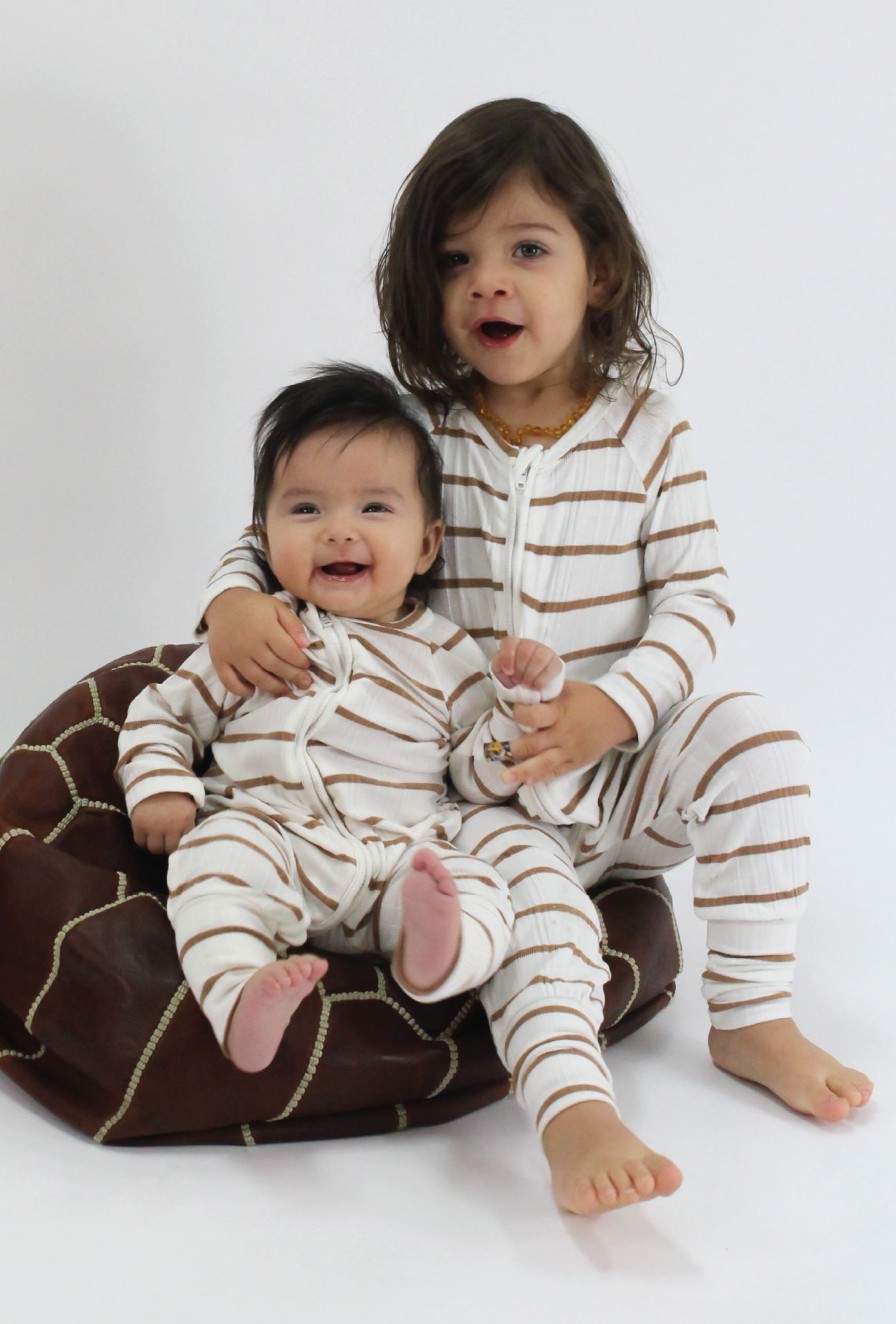 Kids Girl and the Sun | Farrah Onesie/Cream Mocha Stripe