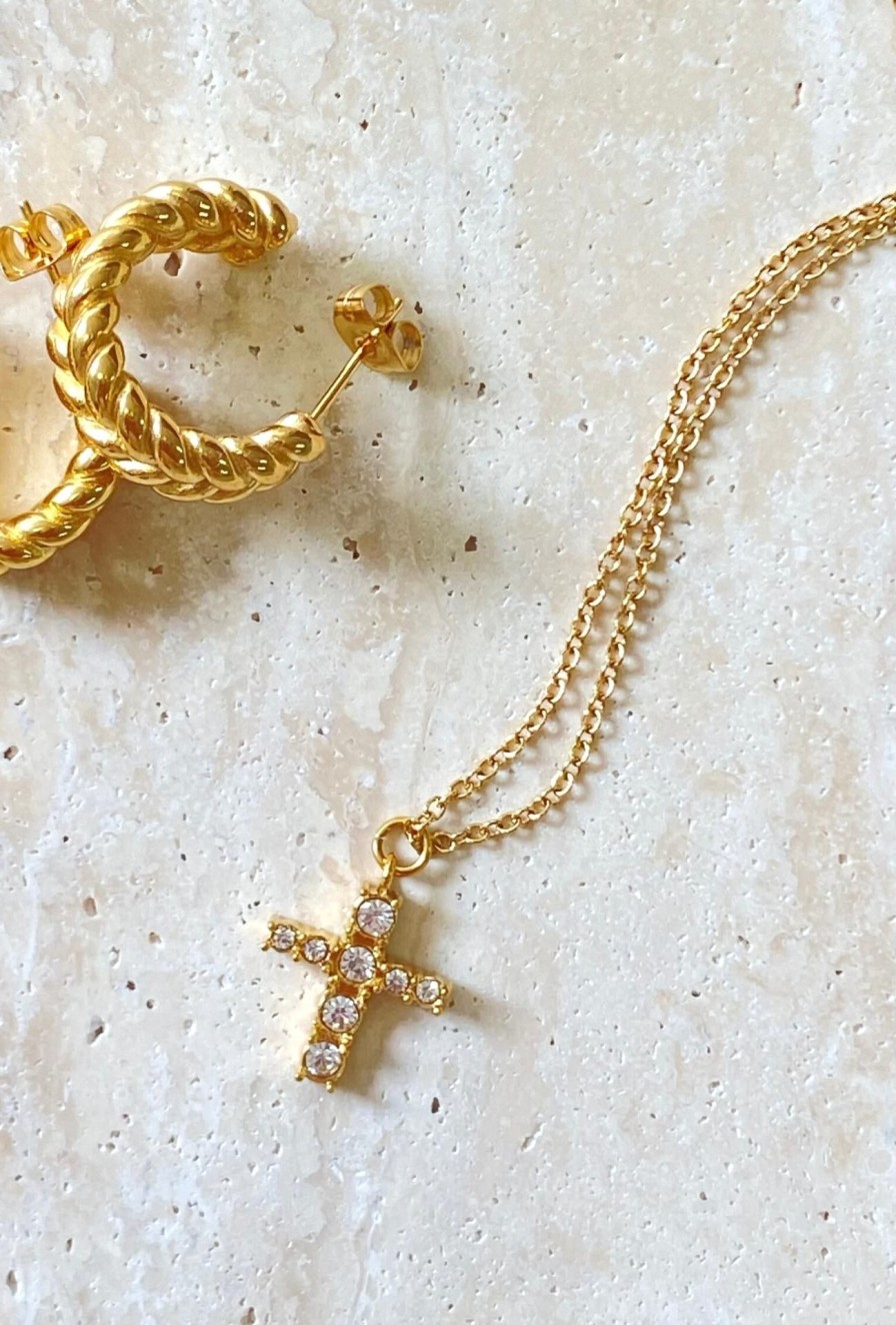 Women Girl and the Sun Jewellery | Cross Necklace-Gold