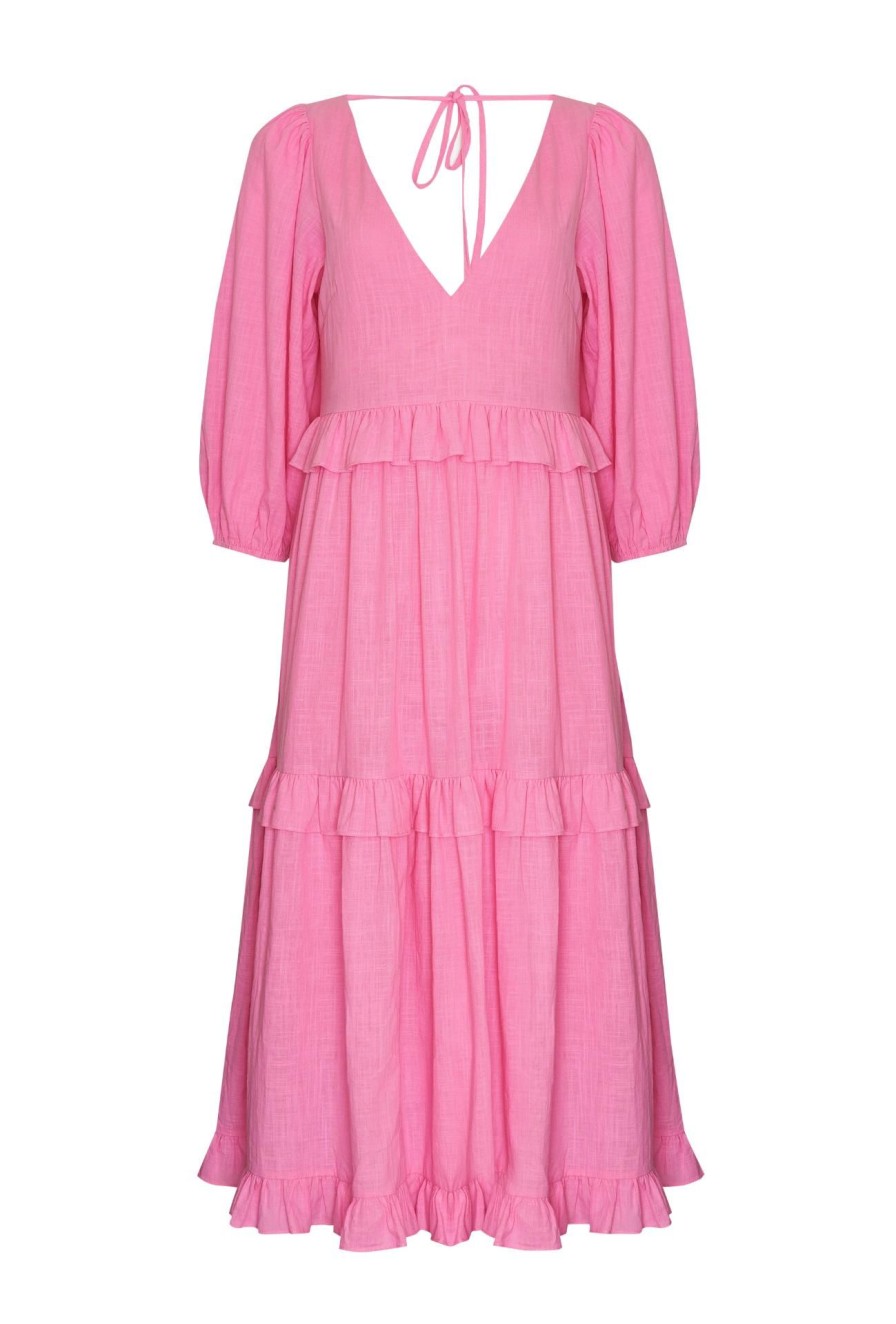 Women Girl and the Sun Dresses | Oceanside Midi Dress-Bright Pink