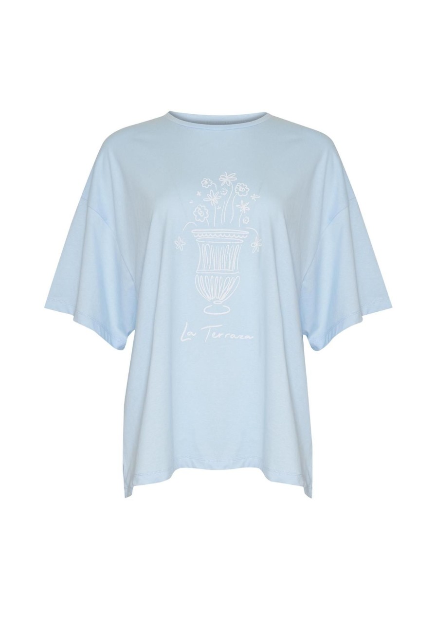 Women Girl and the Sun Tops | La Terraza Tee-Sky Blue