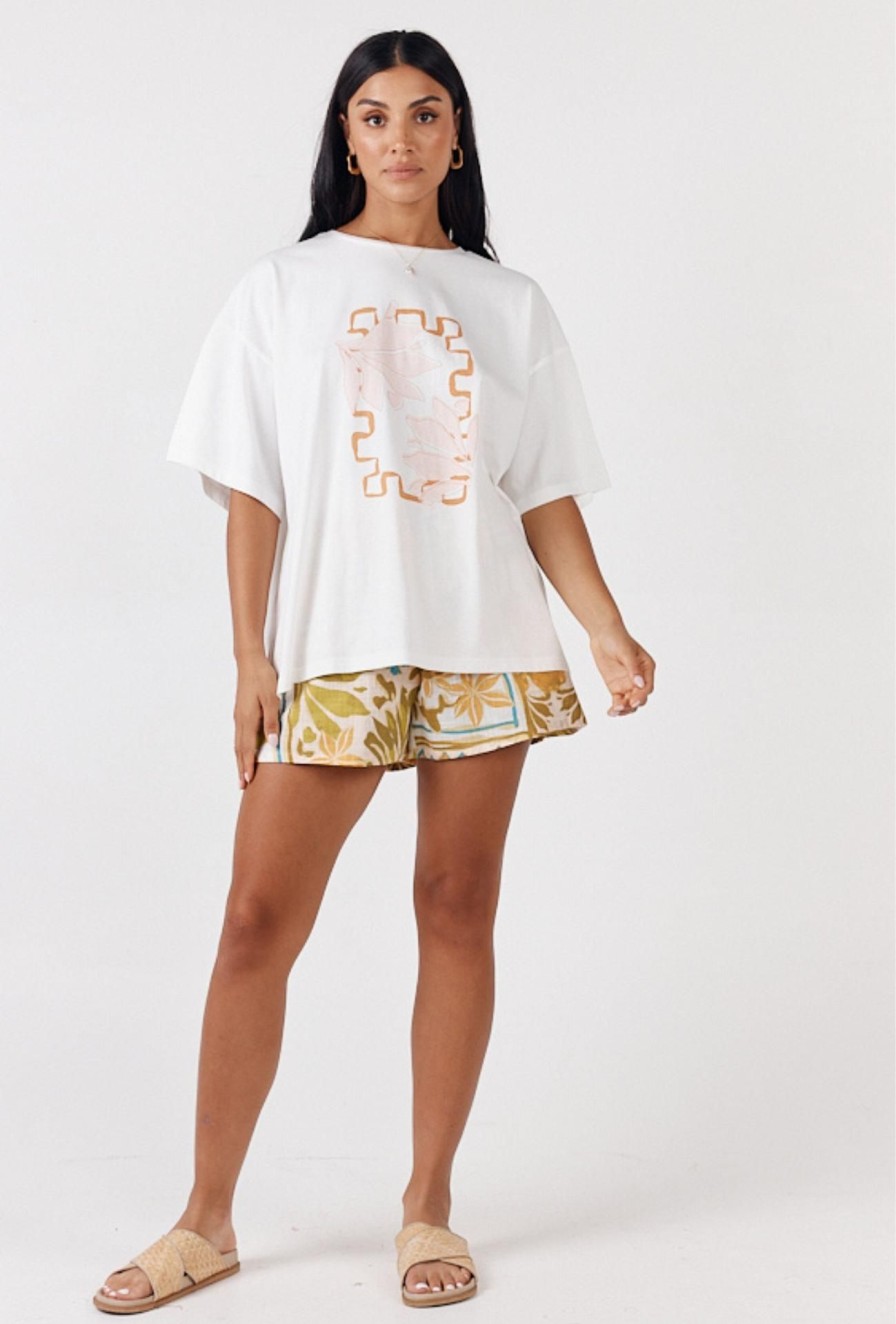 Women Girl and the Sun Tops | Aloha Tee-Ivory & Orange