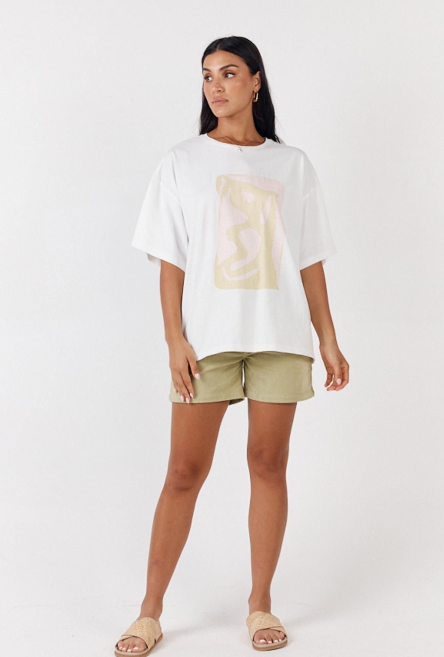 Women Girl and the Sun Graphic Tees | Voyage Tee-Ivory & Pink