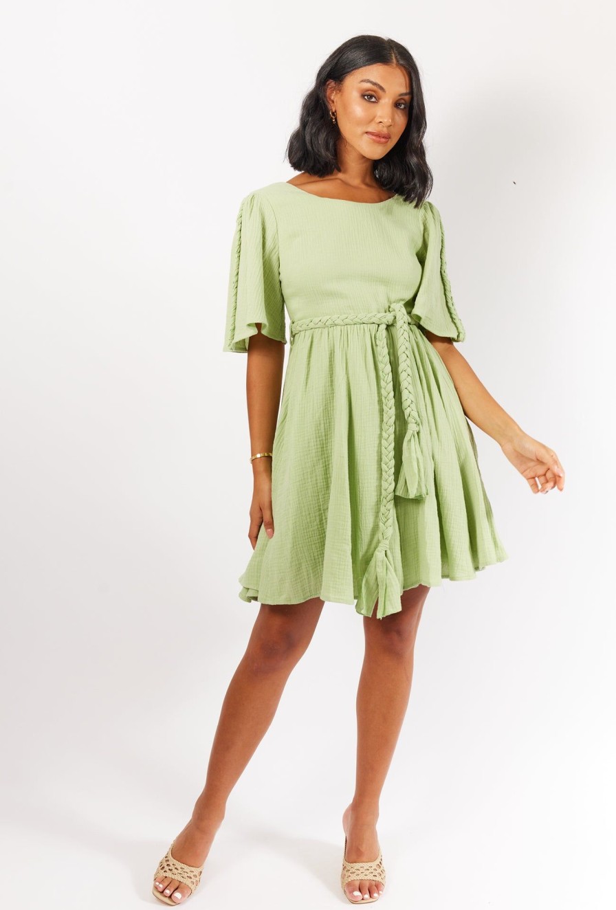 Women Girl and the Sun Dresses | Moira Mini Dress-Apple Green