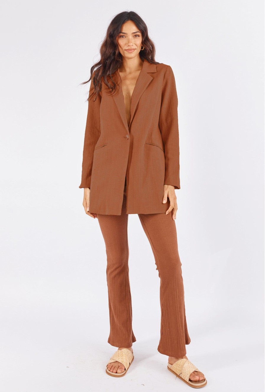 Women Girl and the Sun Tops | Dolores Blazer-Coffee Ribbed