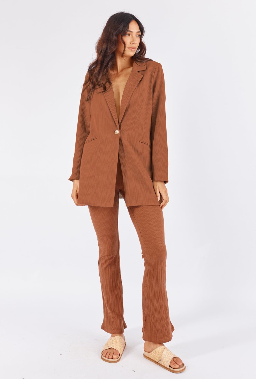 Women Girl and the Sun Tops | Dolores Blazer-Coffee Ribbed