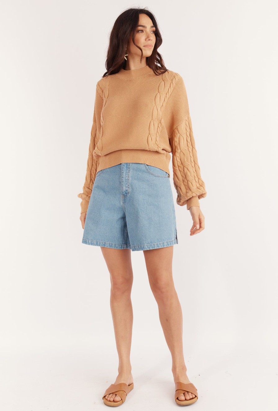 Women Girl and the Sun Tops | Keira Knit-Caramel