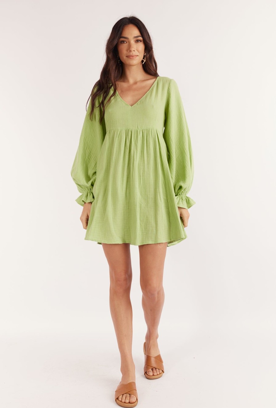 Women Girl and the Sun Dresses | Zion Mini Dress-Green Gauze