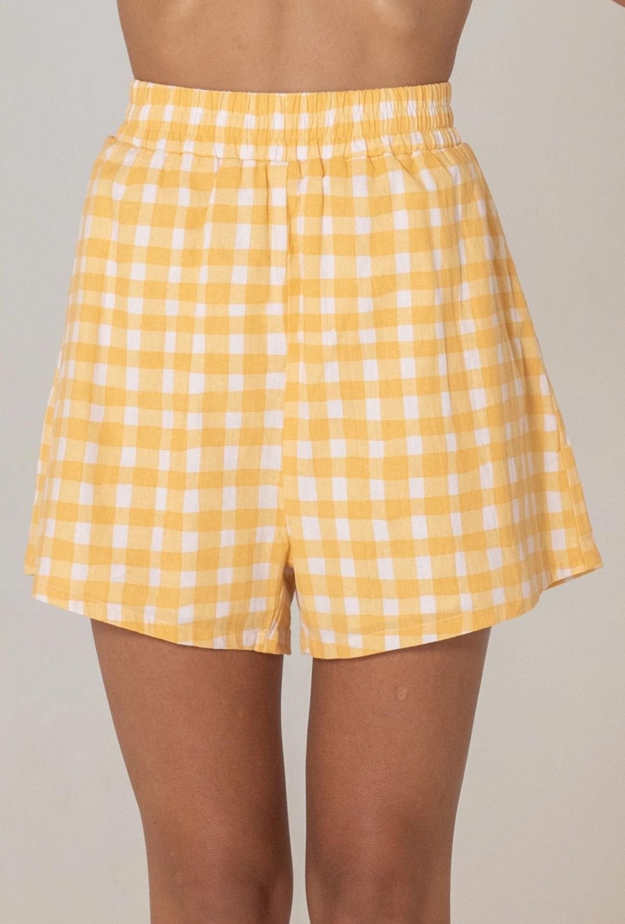 Women Girl and the Sun Bottoms | Delta Shorts-Mustard/Blush Check