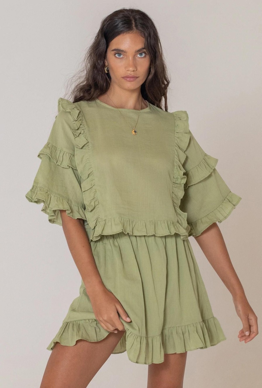 Women Girl and the Sun Bottoms | Fairfax Frill Skirt-Green