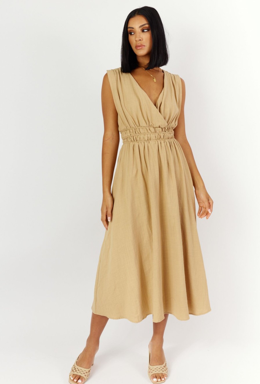 Women Girl and the Sun Dresses | Della Midi Dress-Khaki